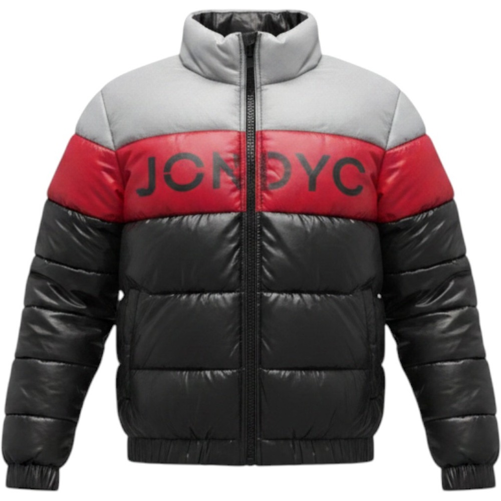 Nike Air Jordan Boys Puffer Jacket Silver Red Black Hooded Coat Size 7 6-7Y P3